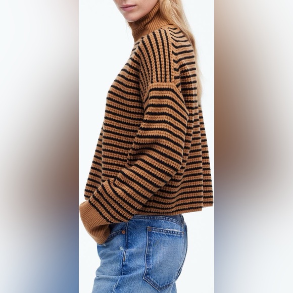 Madewell Striped Wool Waffle Turtleneck Sweater Size M - Picture 6 of 6
